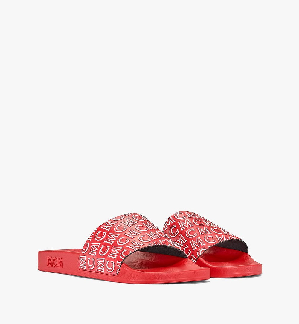 Mcm Men s red Diagonal Monogram Rubber Slides Vip Clothing Stores