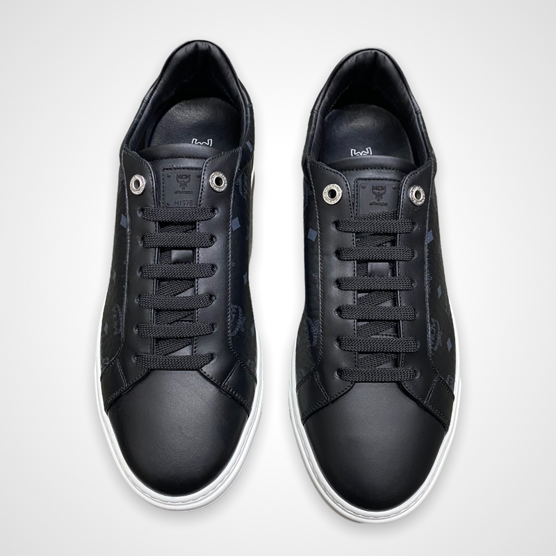 MCM (Mens black classic low top monogram sneaker)