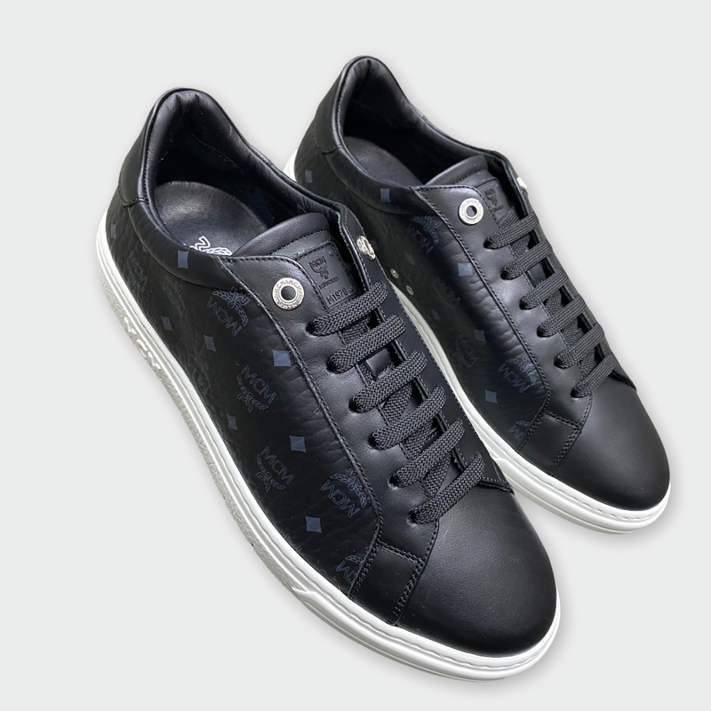 MCM (Mens black classic low top monogram sneaker)