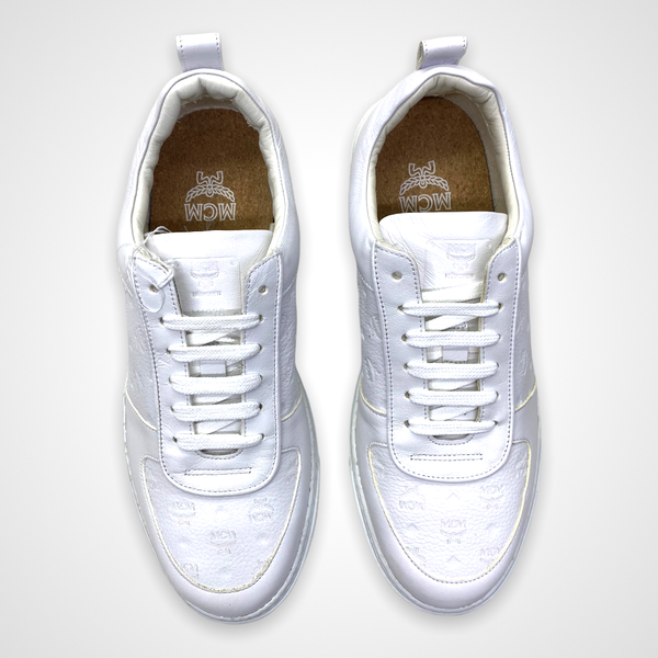 MCM (Mens white sustainable terrain lo sneaker monogram leather)