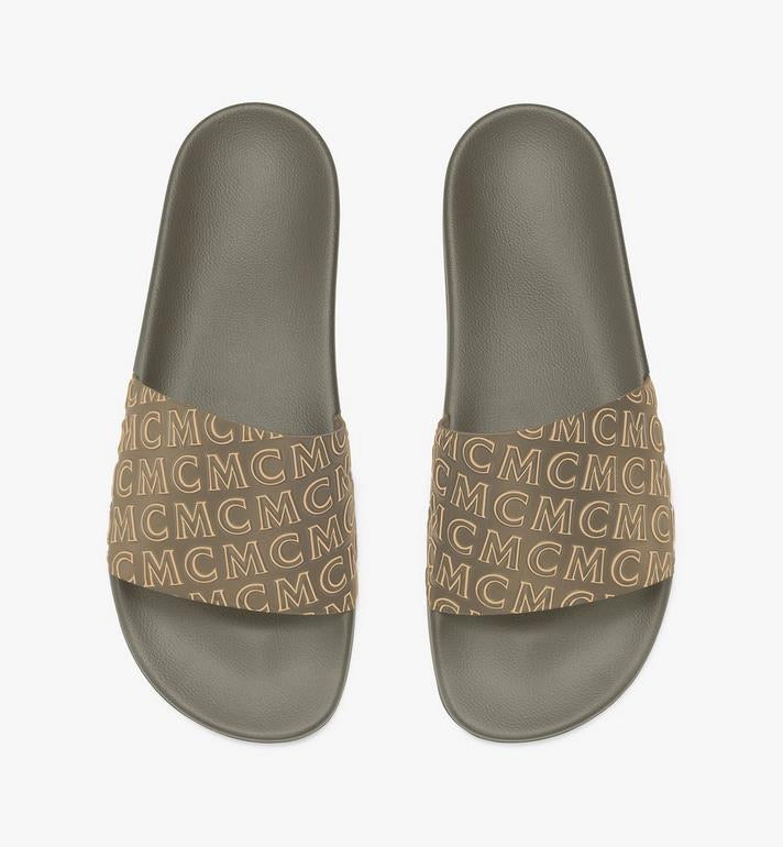 MCM Men’s Monogram Rubber Slides Green Diagonal