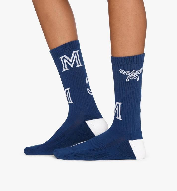 MCM (BLUE Monogram Print Cotton Socks)