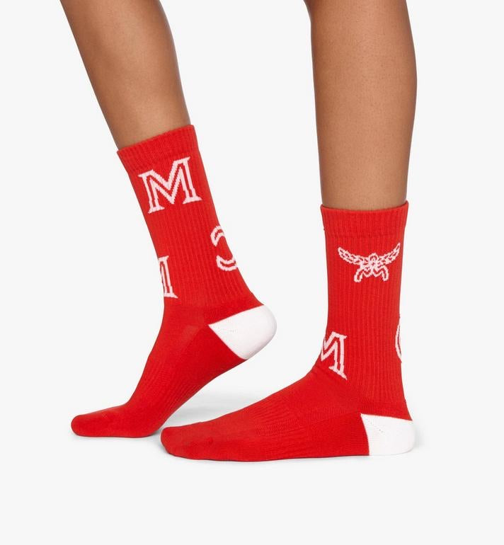 MCM (Red Monogram Print Cotton Socks)