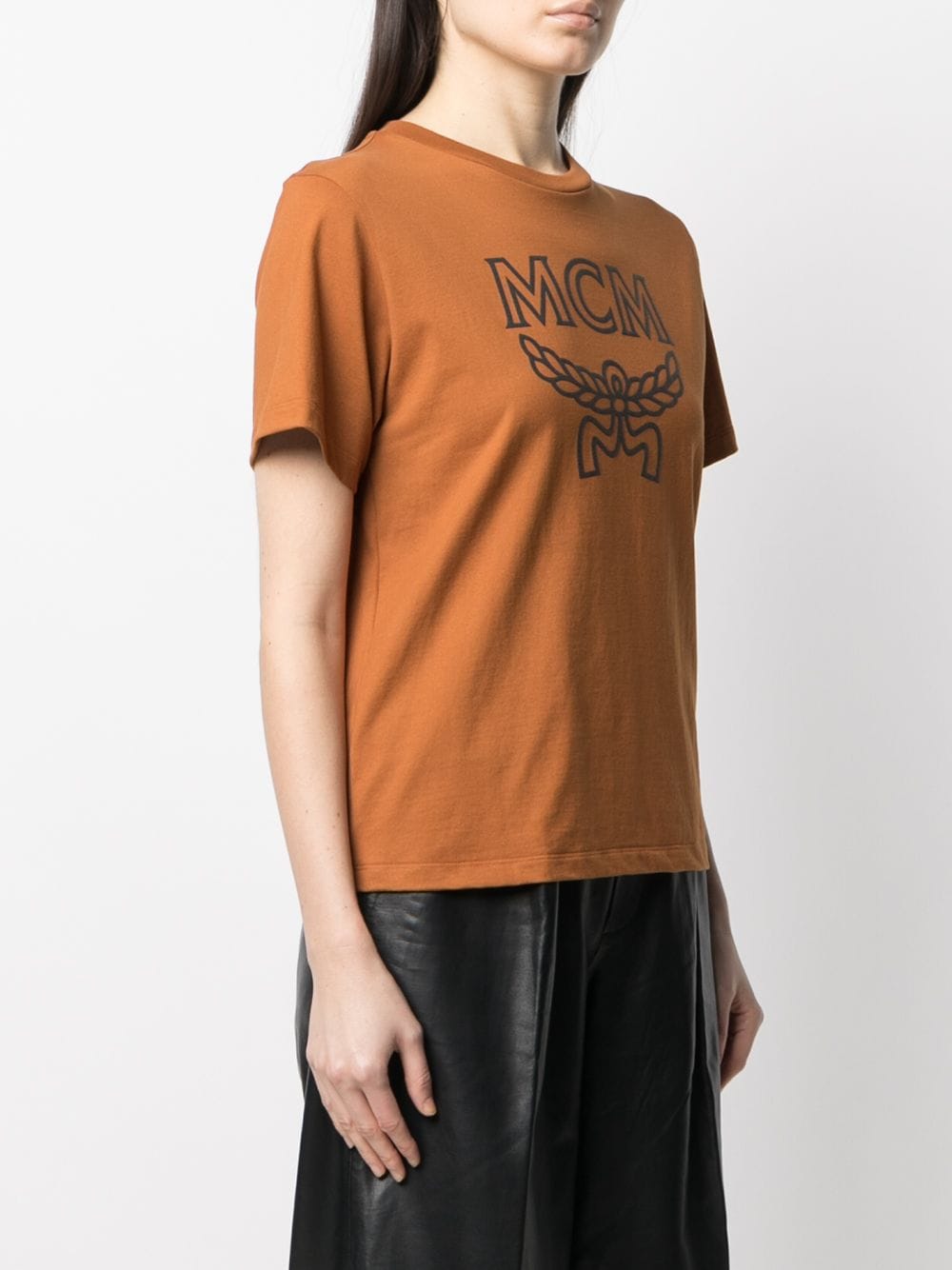 Mcm (women cognac logo print cotton t-shirt) – VIP Clothing Stores