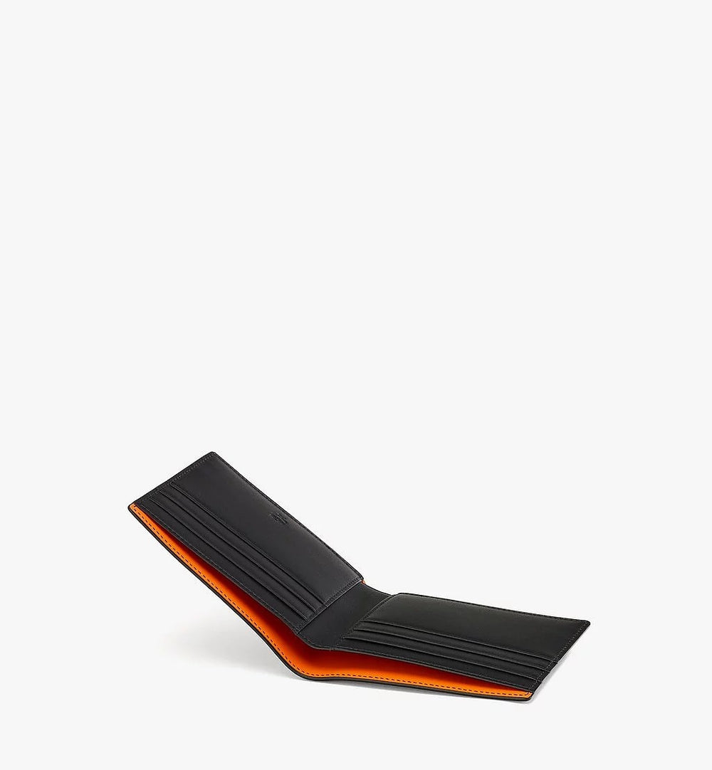 Mcm black orange bifold wallet in color logo leather Vip Clothing Stores