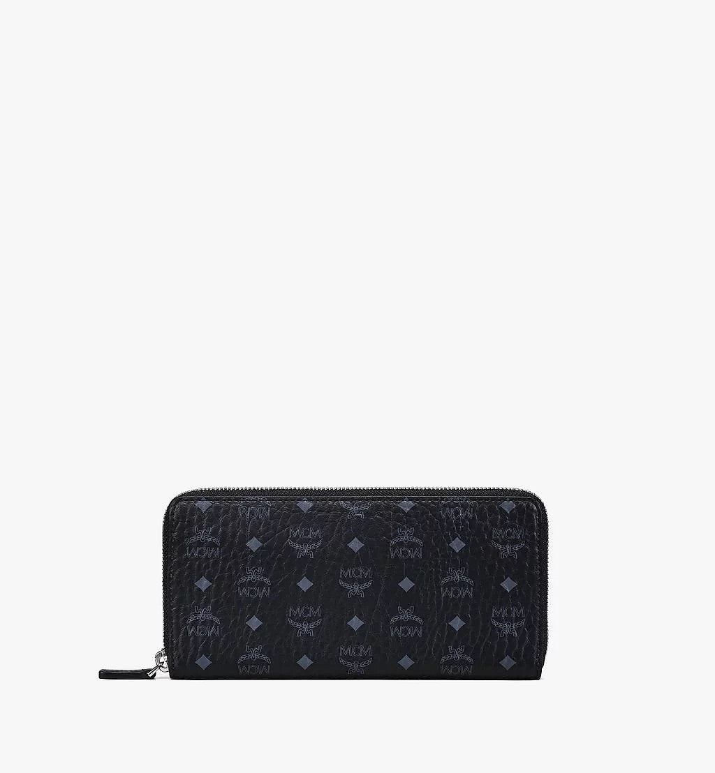 MCM (Black Zip Around Wallet in Visetos Original)