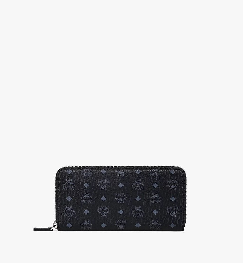 MCM (Black Zip Around Wallet in Visetos Original)