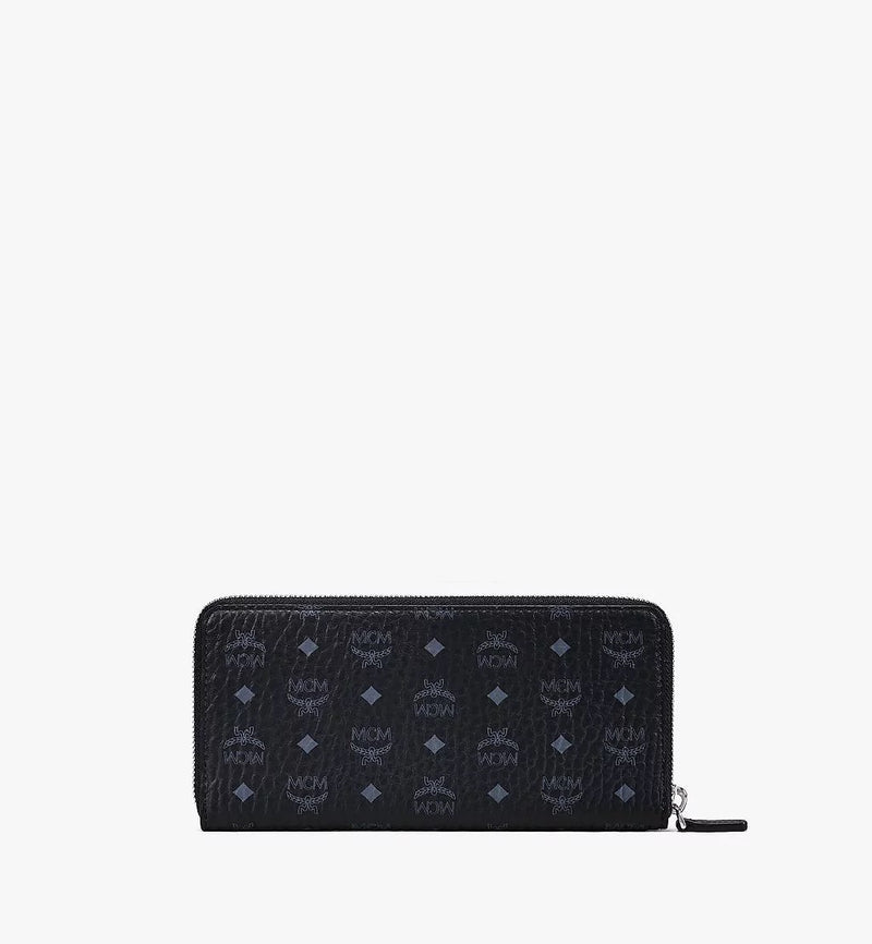 MCM (Black Zip Around Wallet in Visetos Original)