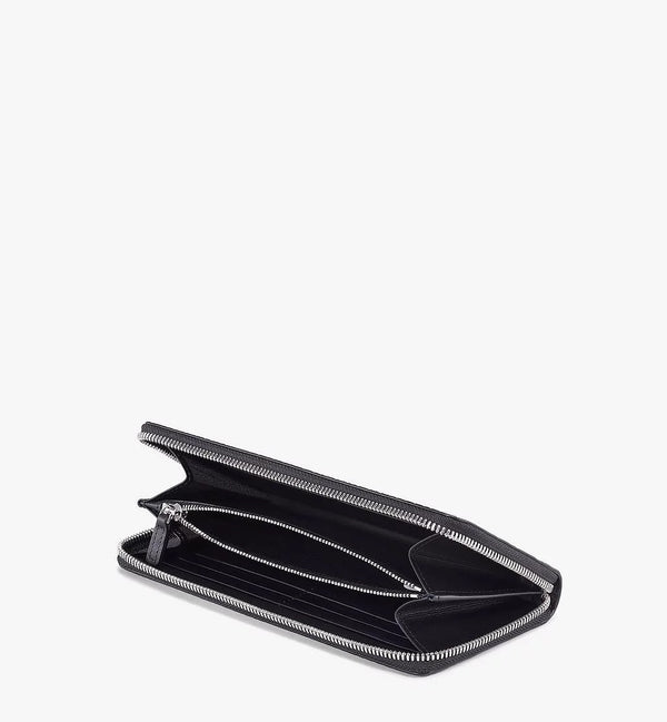 MCM (Black Zip Around Wallet in Visetos Original)