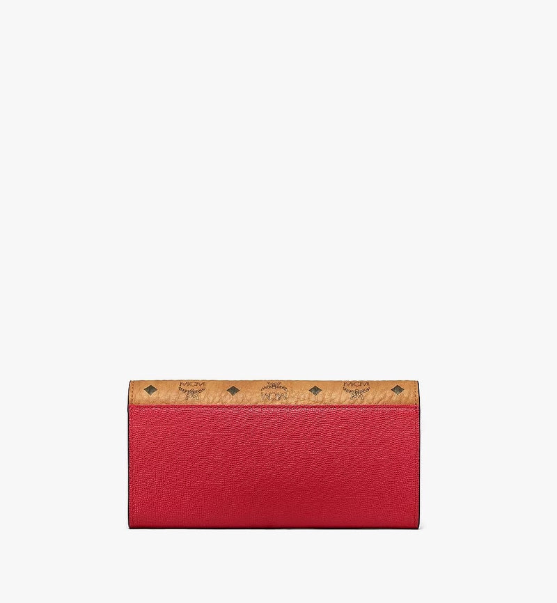 Mcm (cognac /red mena crossbody wallet in visetos leather block)