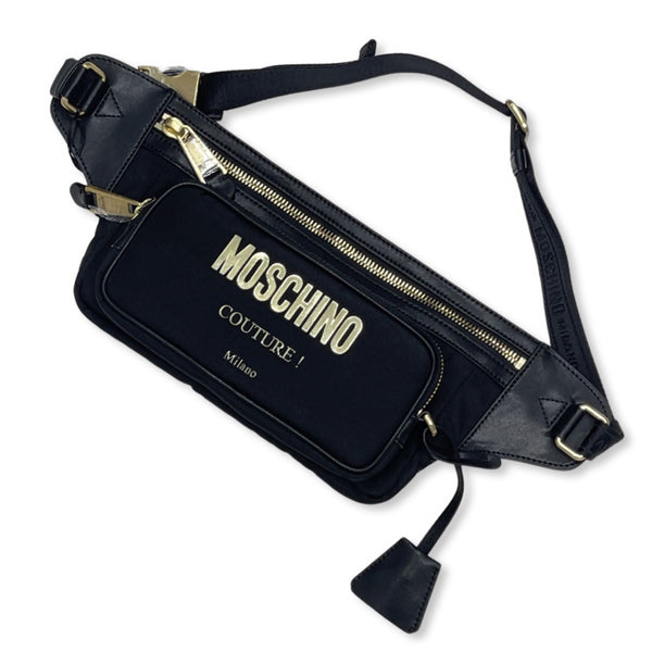 Moschino (black/gold laminated logo waist bag)