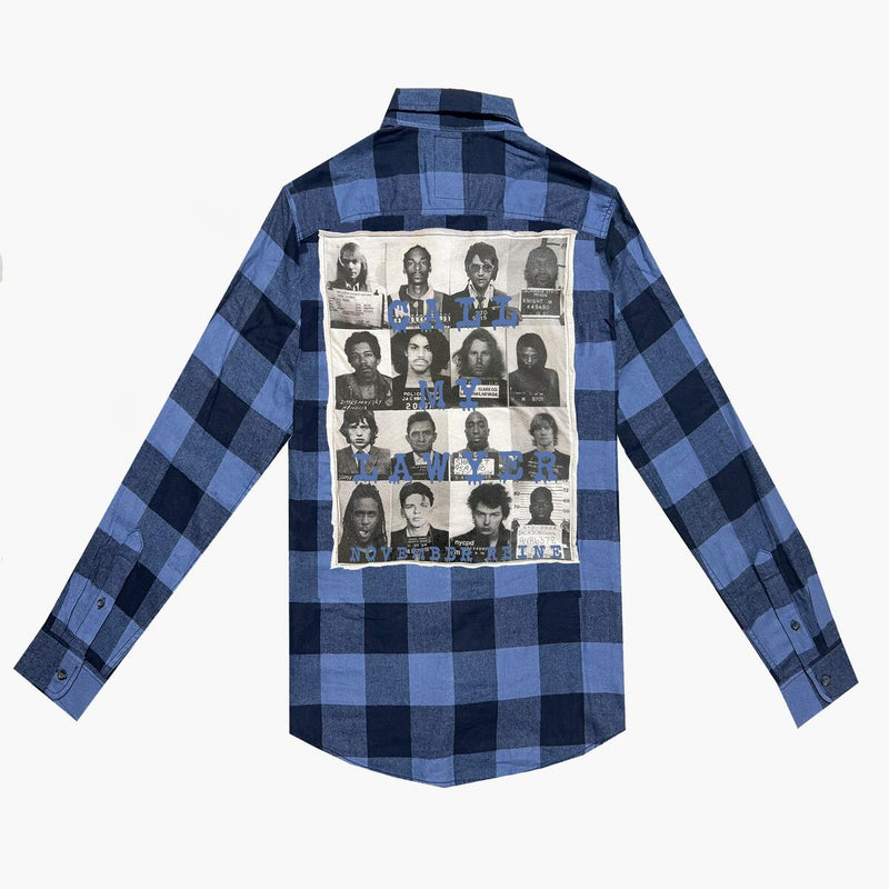 November reine (blue "call my lawyer flannel button down)