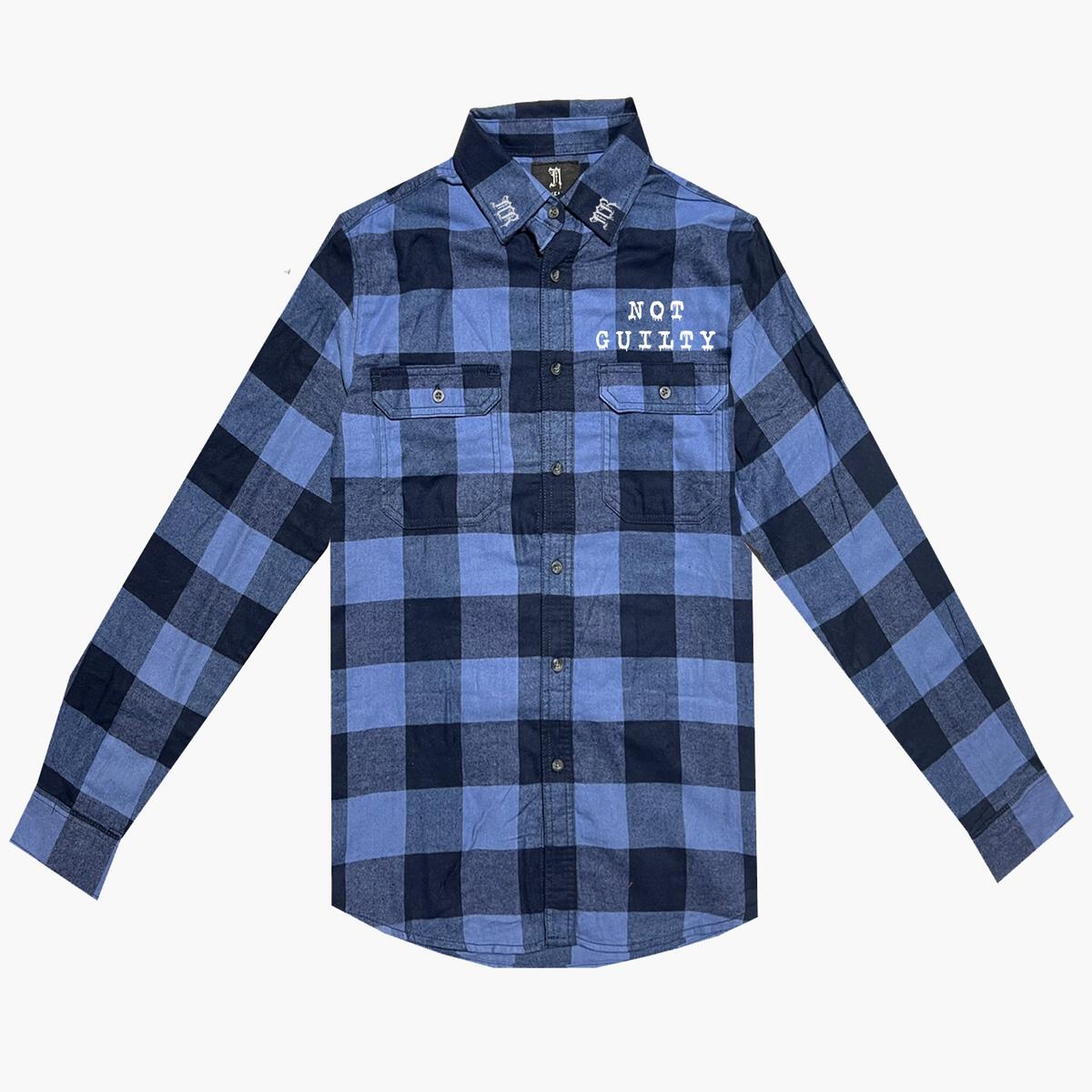 November reine (blue "call my lawyer flannel button down)