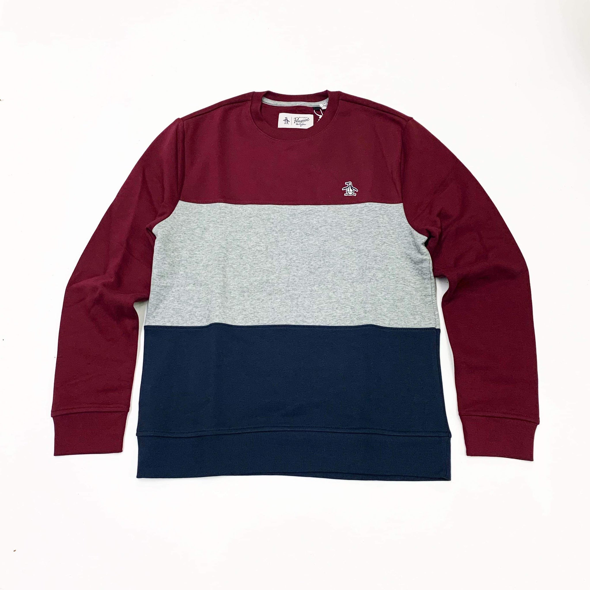 Penguin Men’s Colorblock Crewneck Sweatshirt Burgundy/Grey/Navy