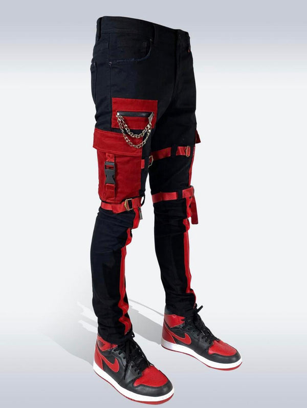 Preme denim (black/red cargo zip jean)