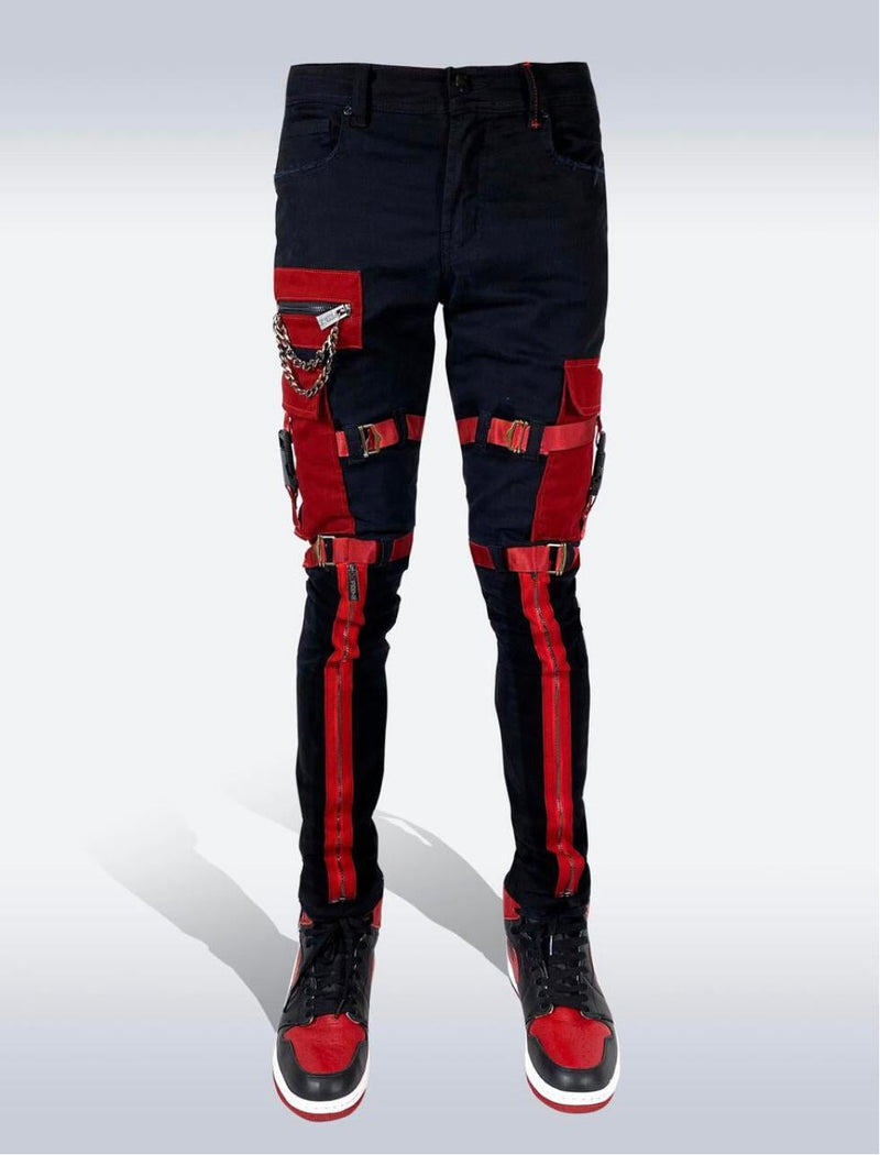 Preme denim (black/red cargo zip jean)