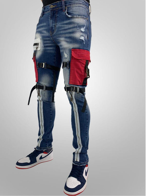 Preme denim (blue/red cargo zip jean)