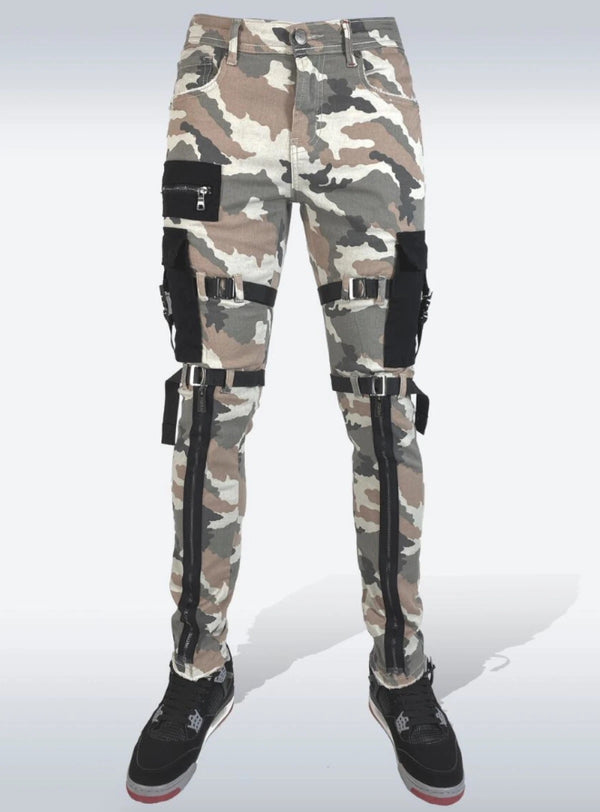 Preme denim (khaki camouflage cargo zip jean)