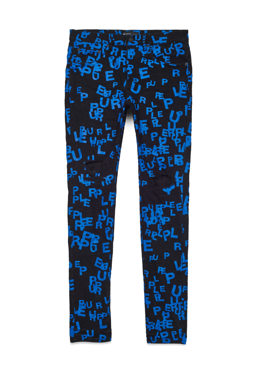 purple brand (black/blue letter screen print denim jean)