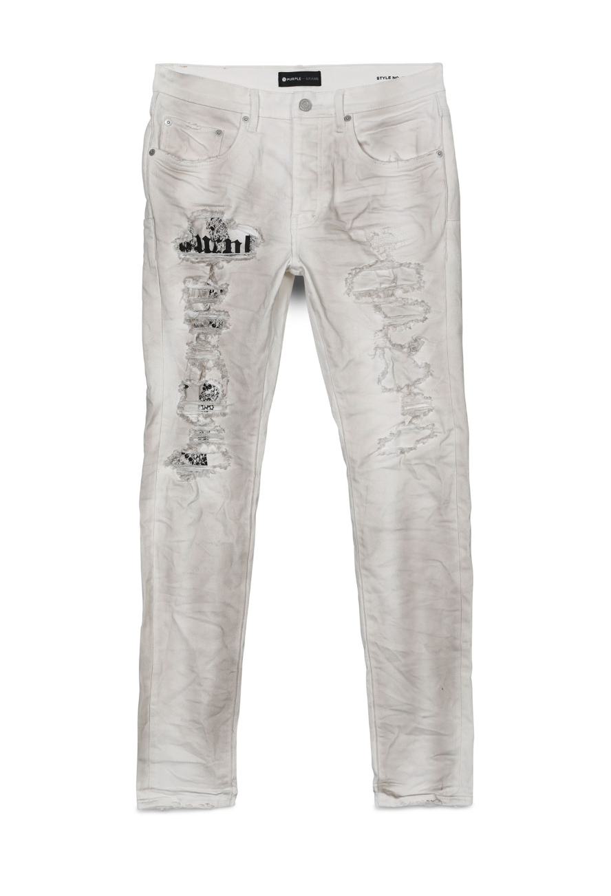 Purple brand (dirty white destroy jersey knit reaper jean)