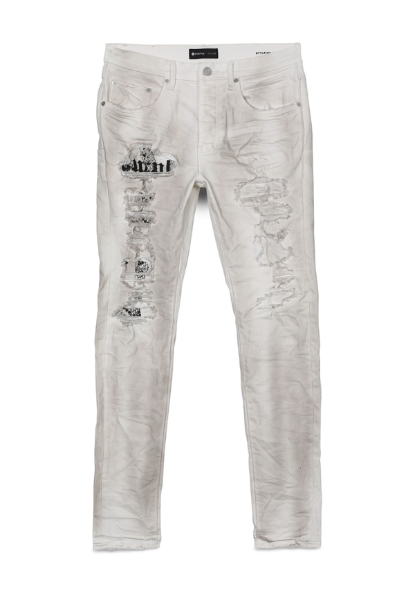 Purple brand (dirty white destroy jersey knit reaper jean)