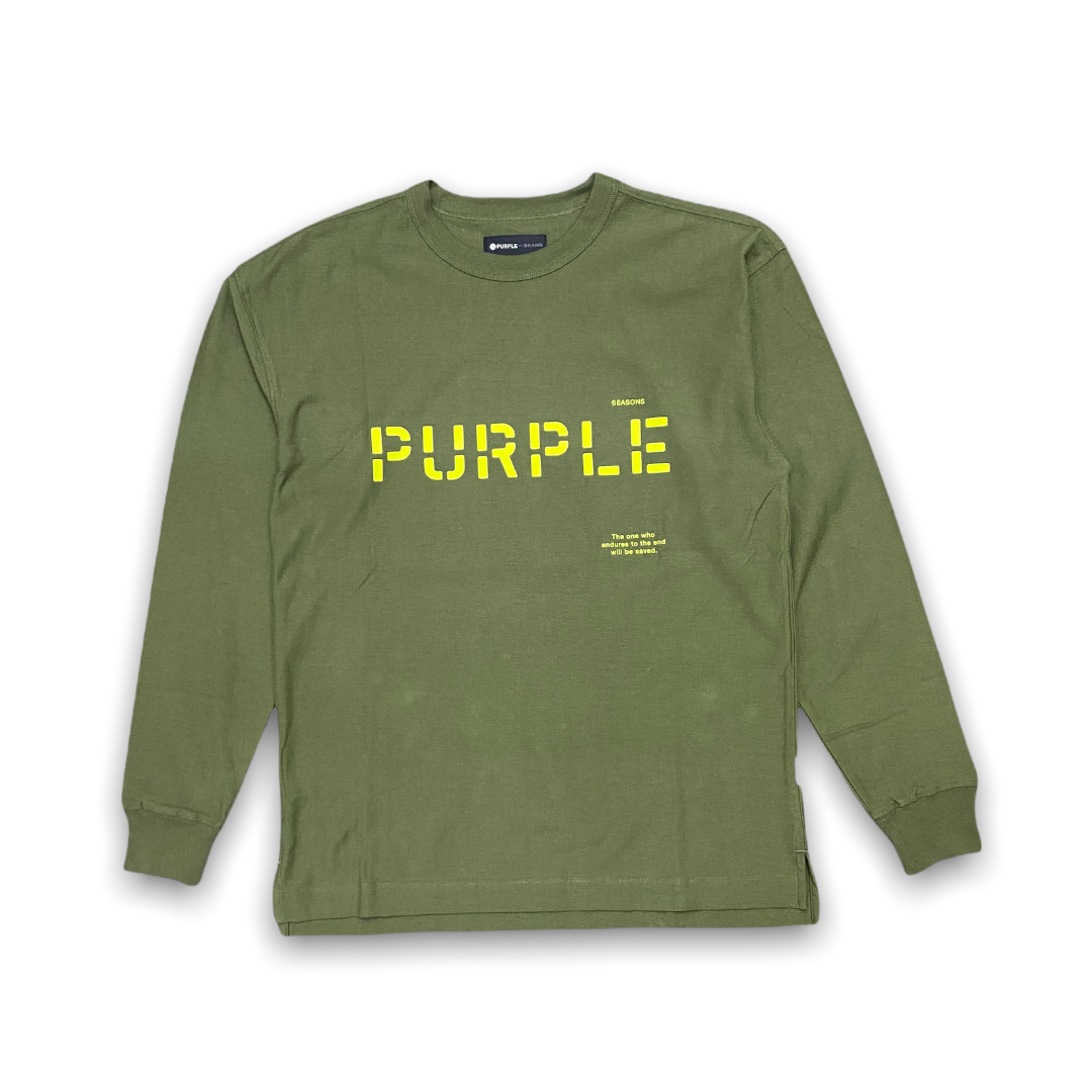 Purple Brand Men's Jersey Military Stencil Logo Long Sleeve Tee Olive Green