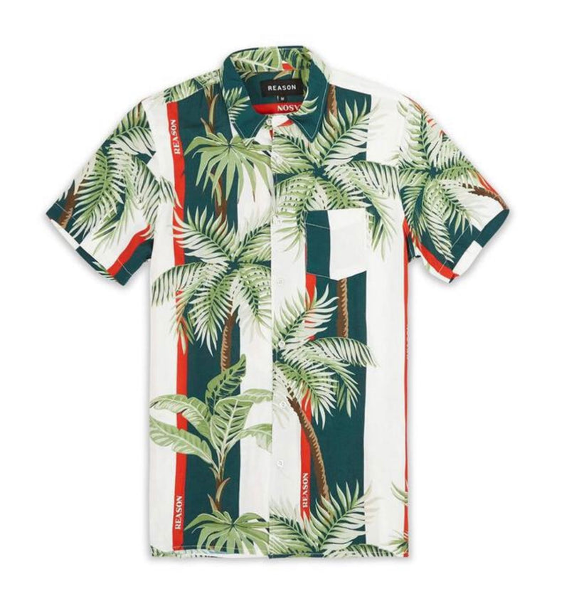 Reason (green  “palm tree stripe button up)