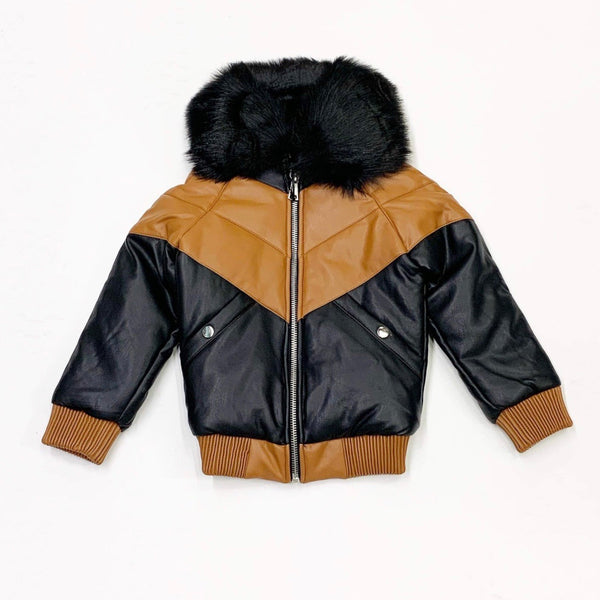 Robert Phillipe (kids brown/black leather furry jacket)