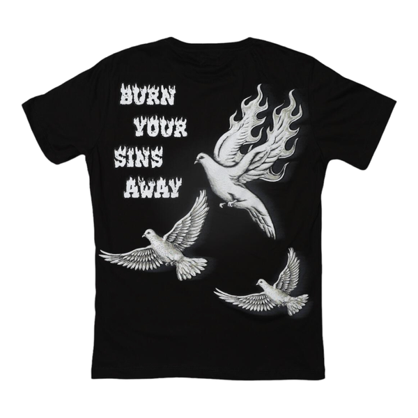 Shattered hearts (black “ burn your sin away t-shirt)